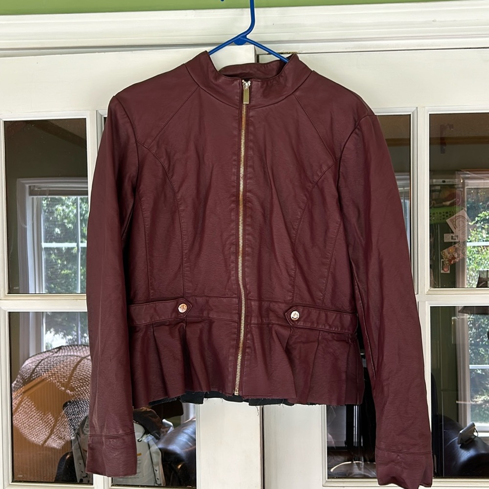 New York & Company burgundy leather jacket barley worn.